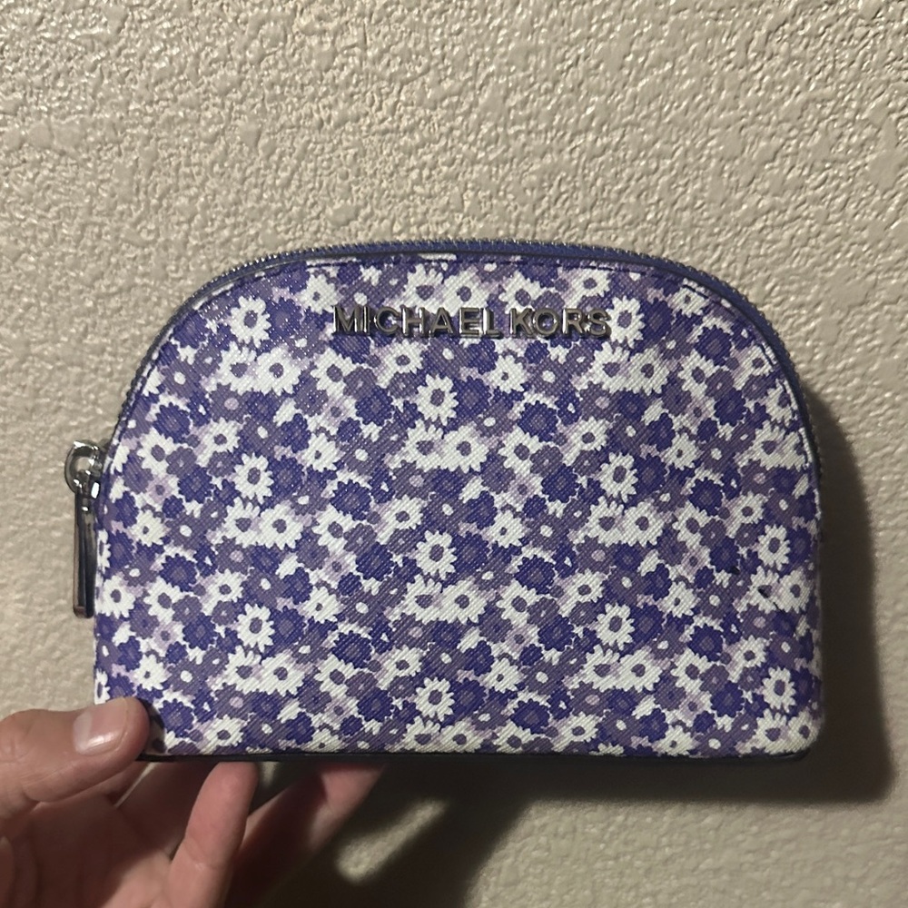 Michael Kors White and Purple Floral Cosmetic Bag